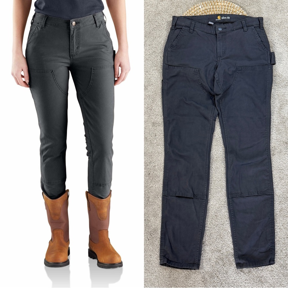 Carhartt Women’s Slim Fit Crawford Double Front Pants Mid Rise in Gray 6 Tall